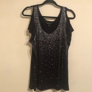 Black jeweled open shoulder top